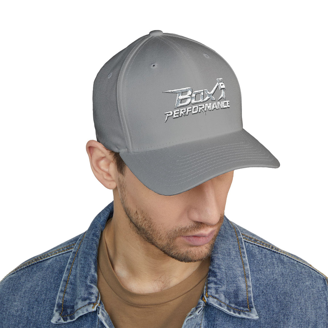Box Performance Flexfit Embroidered Hat with Piston Logo — Closed‑Back Hat