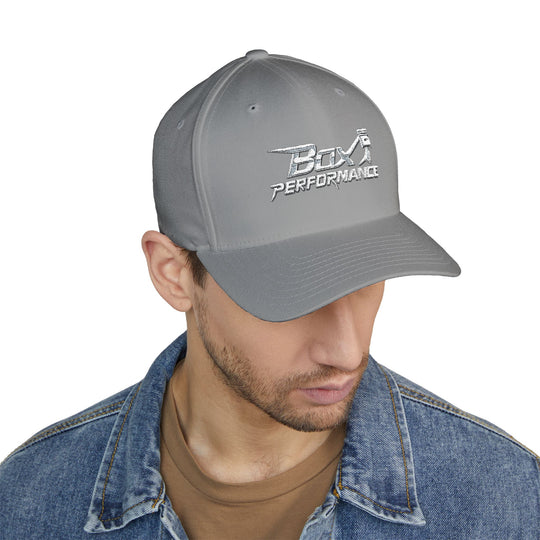Box Performance Flexfit Embroidered Hat with Piston Logo — Closed‑Back Hat