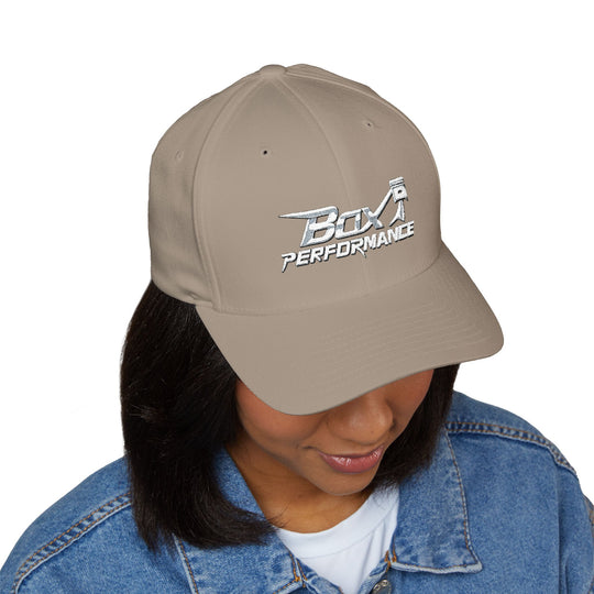Box Performance Flexfit Embroidered Hat with Piston Logo — Closed‑Back Hat