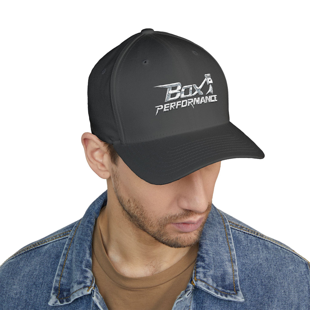 Box Performance Flexfit Embroidered Hat with Piston Logo — Closed‑Back Hat