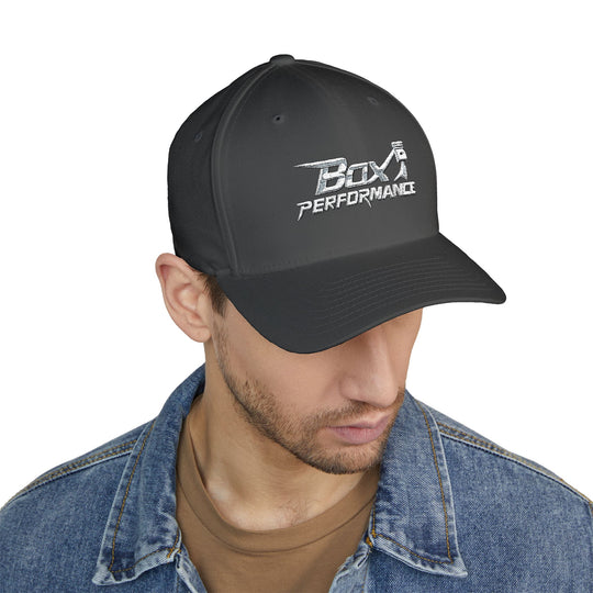 Box Performance Flexfit Embroidered Hat with Piston Logo — Closed‑Back Hat