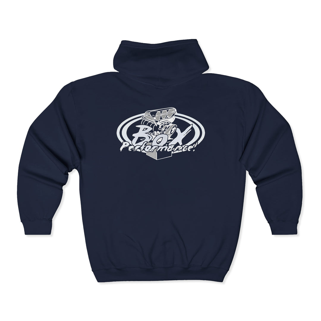 Box Performance Shop Zip Up Hoodie with Blower Design on Back | Unisex Heavy Blend™