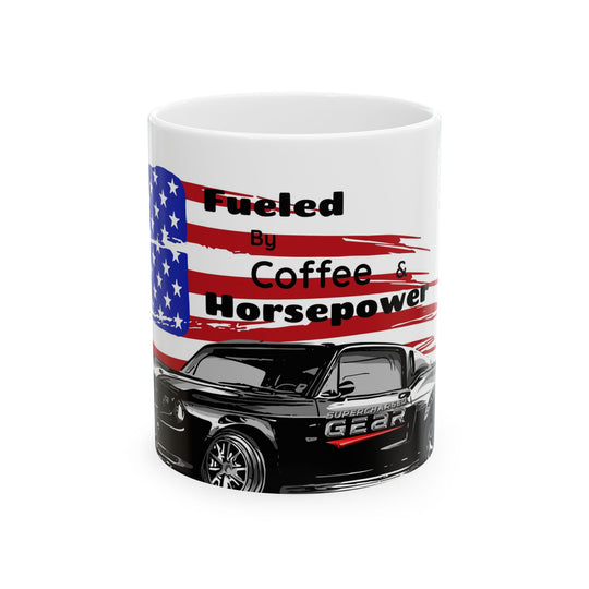 Fueled by Coffee and Horsepower Mug-American Muscle Car Coffee Cup | Supercharged Fear Offi