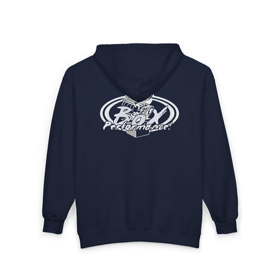Box Performance Shop Zip Up Hoodie with Blower Design on Back | Unisex Heavy Blend™