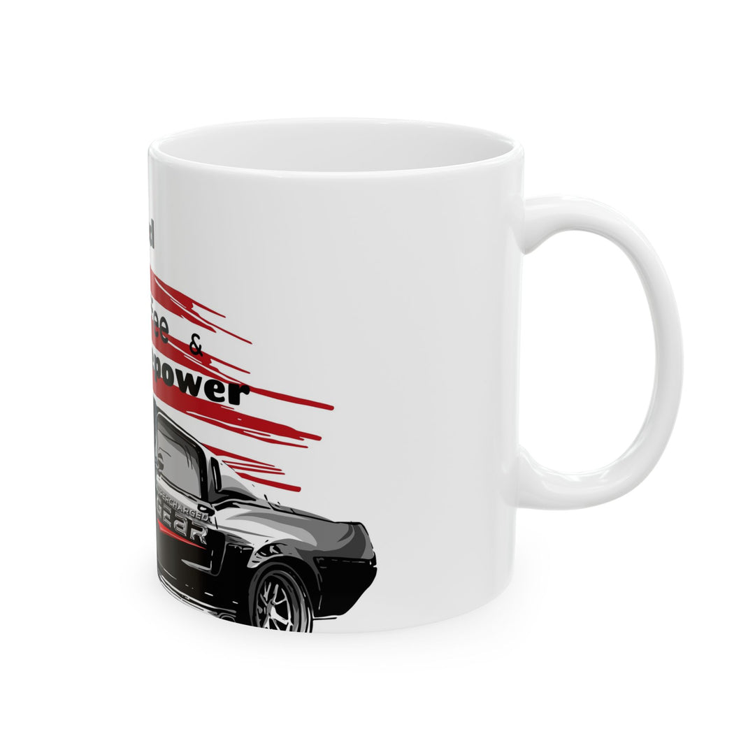 Fueled by Coffee and Horsepower Mug-American Muscle Car Coffee Cup | Supercharged Fear Offi