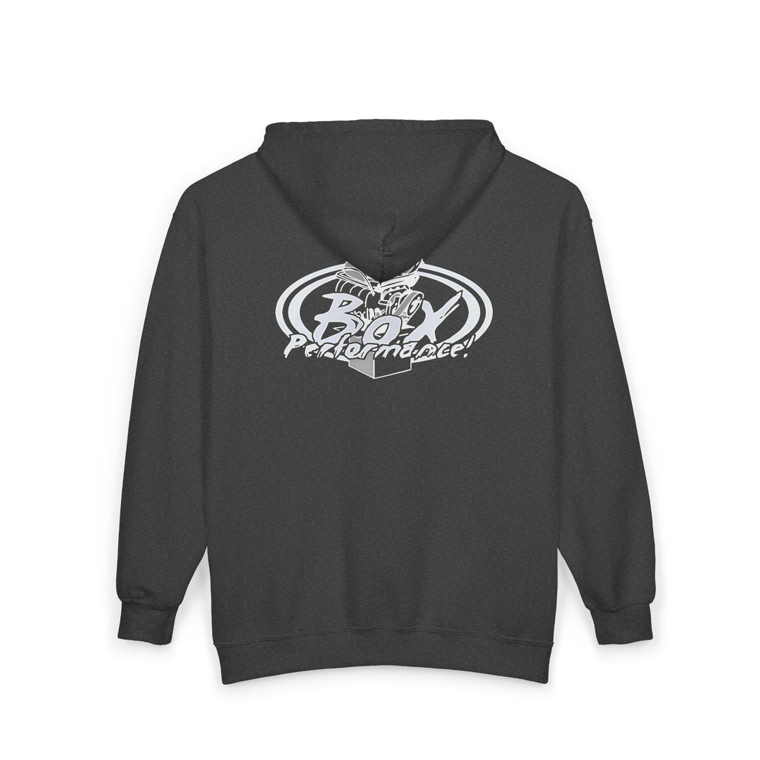 Box Performance Shop Zip Up Hoodie with Blower Design on Back | Unisex Heavy Blend™
