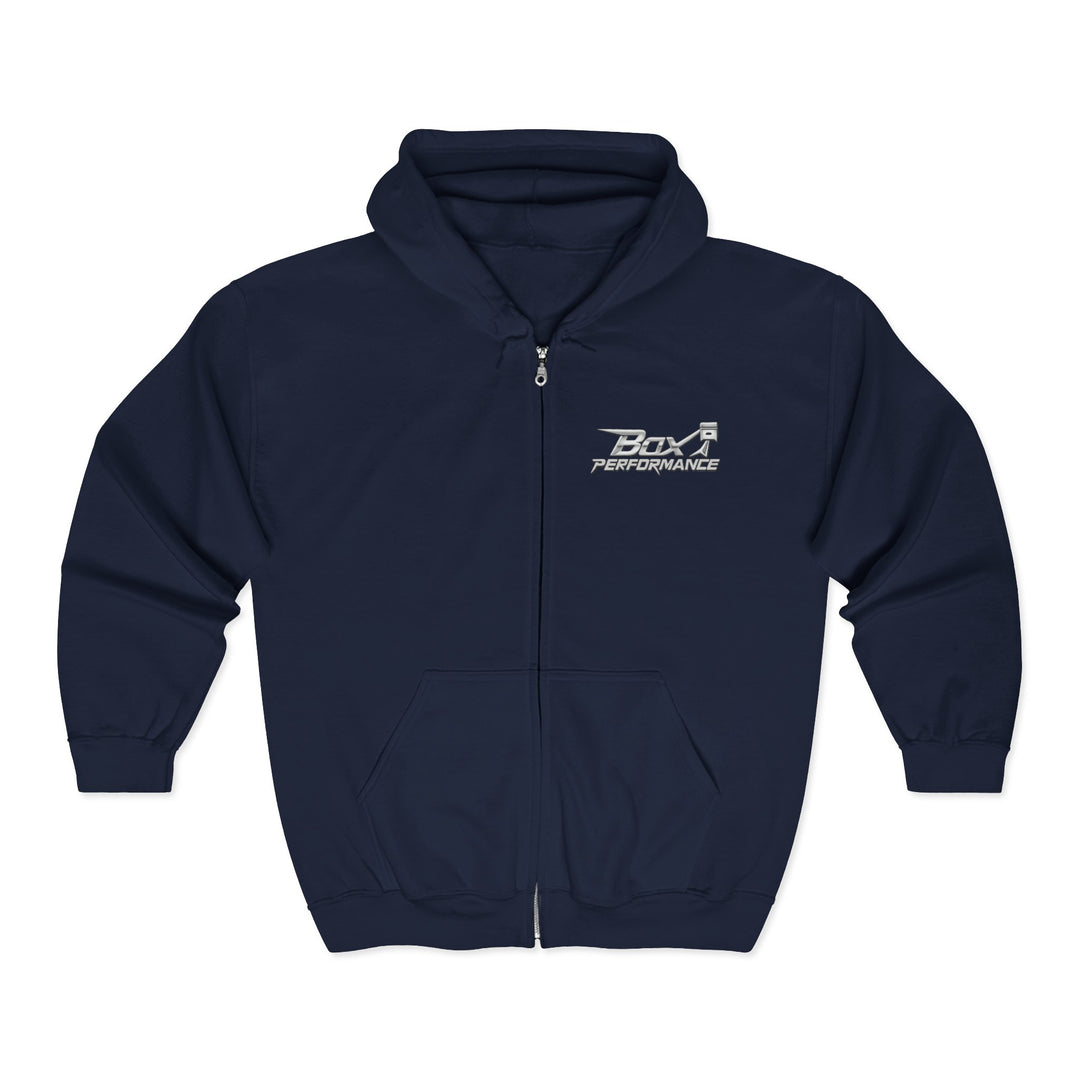 Box Performance Shop Zip Up Hoodie with Blower Design on Back | Unisex Heavy Blend™