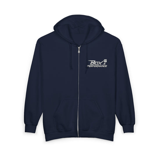 Box Performance Shop Zip Up Hoodie with Blower Design on Back | Unisex Heavy Blend™
