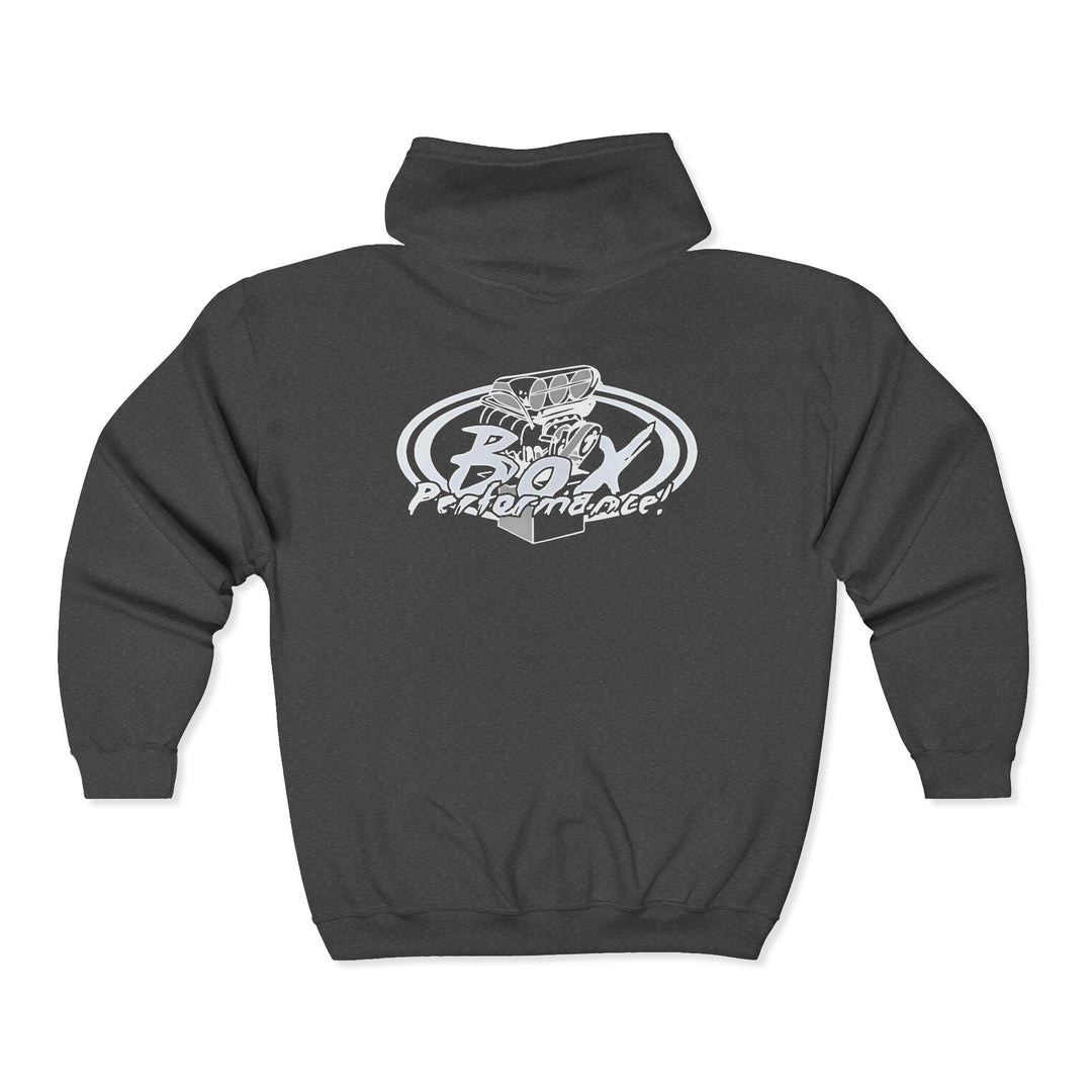 Box Performance Shop Zip Up Hoodie with Blower Design on Back | Unisex Heavy Blend™
