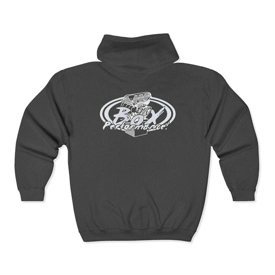 Box Performance Shop Zip Up Hoodie with Blower Design on Back | Unisex Heavy Blend™