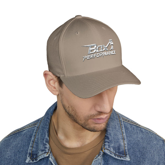 Box Performance Flexfit Embroidered Hat with Piston Logo — Closed‑Back Hat