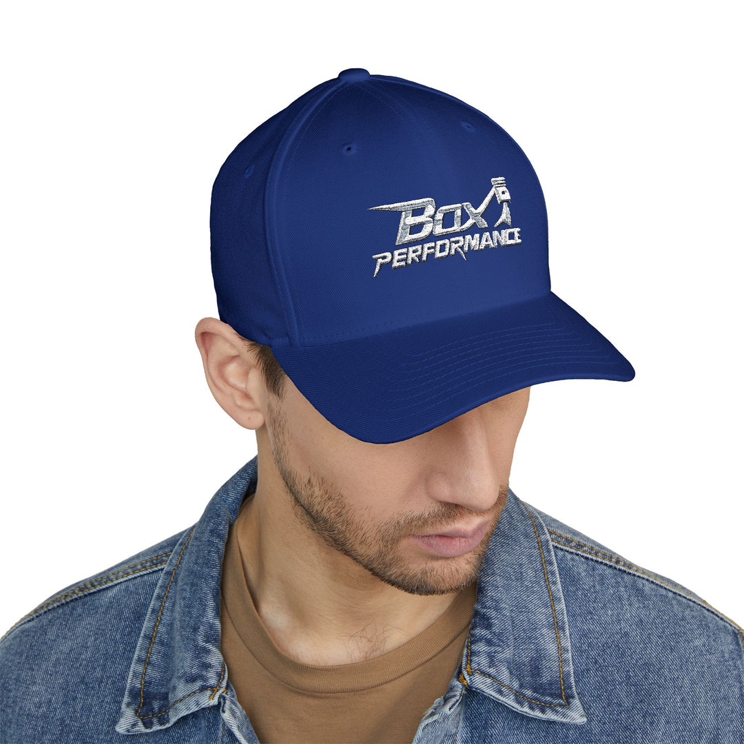Box Performance Flexfit Embroidered Hat with Piston Logo — Closed‑Back Hat