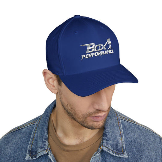 Box Performance Flexfit Embroidered Hat with Piston Logo — Closed‑Back Hat