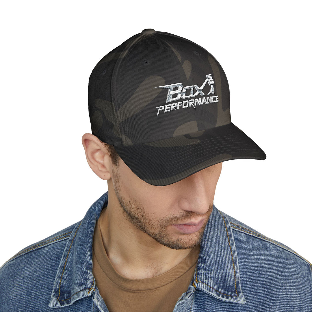 Box Performance Flexfit Embroidered Hat with Piston Logo — Closed‑Back Hat