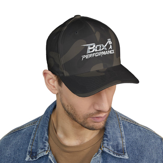 Box Performance Flexfit Embroidered Hat with Piston Logo — Closed‑Back Hat
