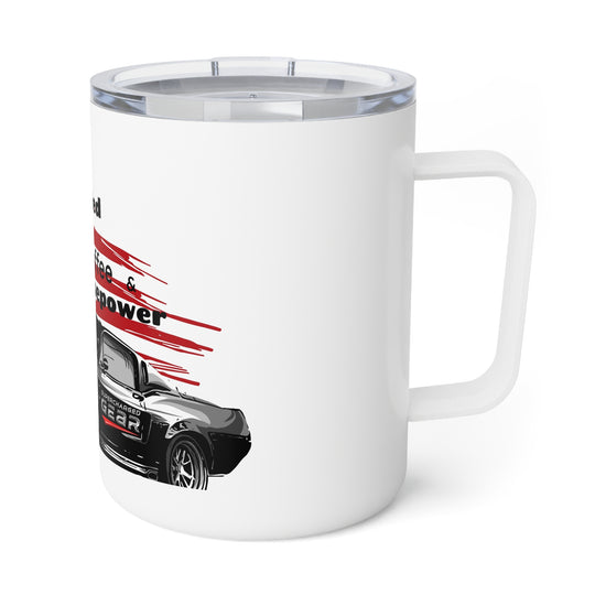 Insulated Coffee Mug - "Fueled by Coffee & Horsepower" American Flag Muscle Car Design (10oz) By Supercharged Gear