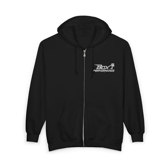 Box Performance Shop Zip Up Hoodie with Blower Design on Back | Unisex Heavy Blend™