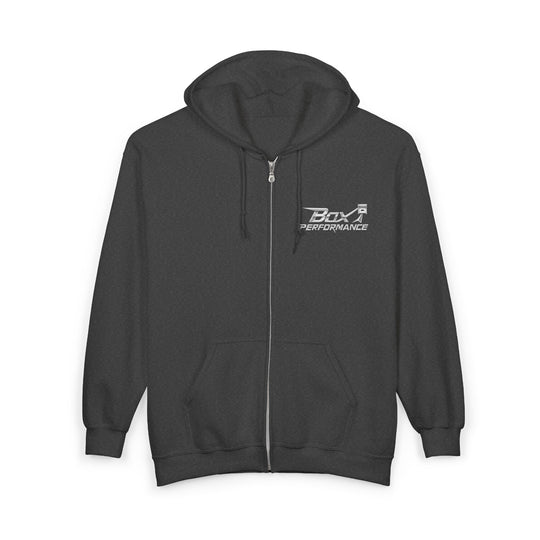 Box Performance Shop Zip Up Hoodie with Blower Design on Back | Unisex Heavy Blend™