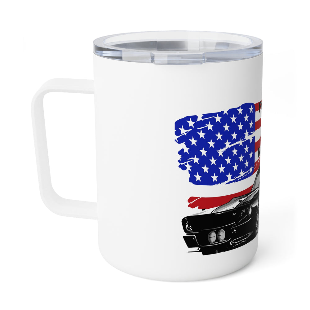 Insulated Coffee Mug - "Fueled by Coffee & Horsepower" American Flag Muscle Car Design (10oz) By Supercharged Gear