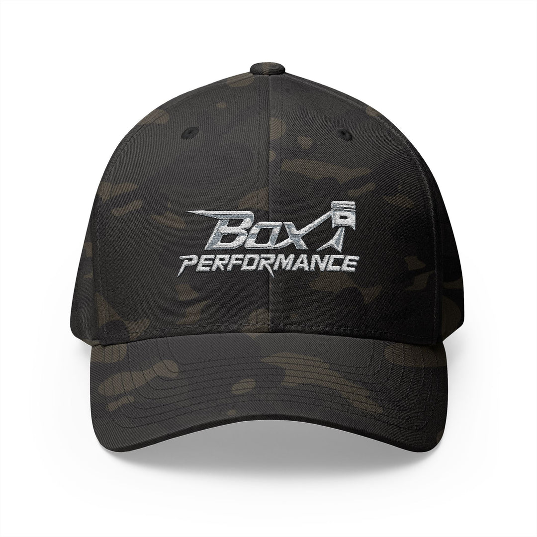 Box Performance Flexfit Embroidered Hat with Piston Logo — Closed‑Back Hat
