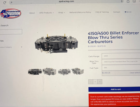 New APD Enforcer 1175 CFM E85 Blow-Through Billet Carburetor – 2000 HP