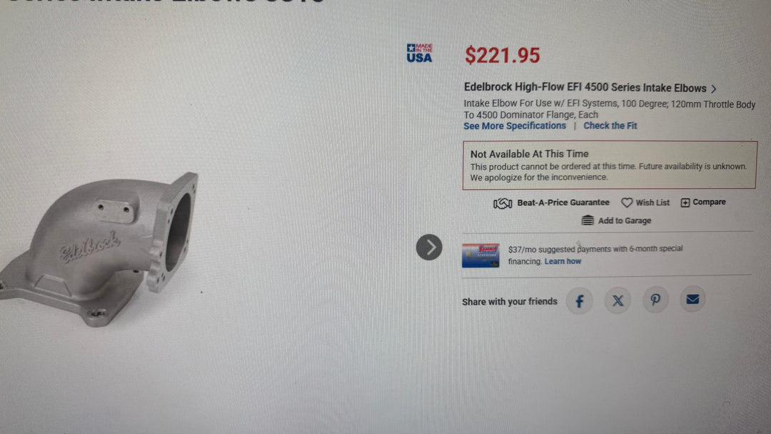 OPEN BOX Edelbrock High-Flow EFI 4500 Series Intake Elbows #3815 FREE SHIPPING FOR LOWER 48