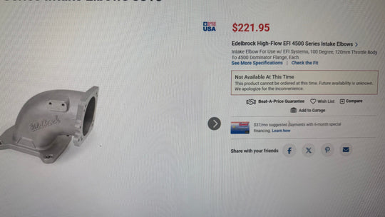 OPEN BOX Edelbrock High-Flow EFI 4500 Series Intake Elbows #3815 FREE SHIPPING FOR LOWER 48